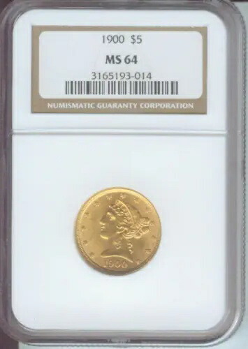 1900 1900-P $5 リバティ フィラデルフィア ハーフ イーグル NGC MS64 MS-64 古いホルダー!