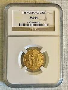 フランス 1887A 20 フラン ゴールド NGC MS64 SKU# 4340