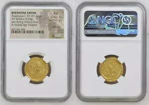 ビザンチウム アナスタシウス 491-518 コンスタンティノープル ゴールド ソリダス NGC 88726