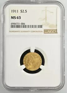 1911 P ゴールド クォーター イーグル $2 1/2 インディアン NGC MS-63