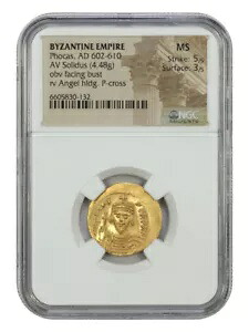 ビザンチン帝国: AD 602-610 フォカス NGC MS (5/5、3/5) AV ソリダス - その他
