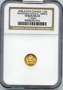 NICE PL 1898 $1/2D バッファロー / メープルリーフ マニトバ ゴールド / グリーン #780 NGC MS65｜WORLD RESOURCE【KING店】