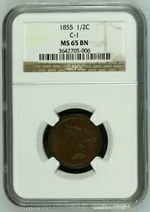 1855 P ハーフセント 編み込みヘア 1840 - 57 NGC MS-65 BN CAC C-1