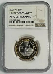 2000 W $10 アメリカ議会図書館 ゴールドおよびプラチナ プルーフ NGC PF70 ウルトラ カメオ