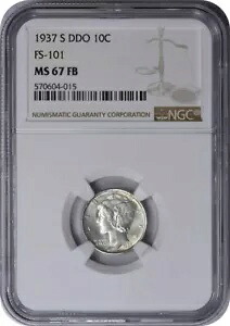 1937-S マーキュリー シルバー ダイム DDO FS-101 MS67FB NGC