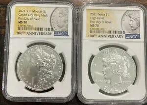 2021 CC モーガン & ピース ダラー NGC MS70 FDOI ~ 2 コイン 発行初日 レア