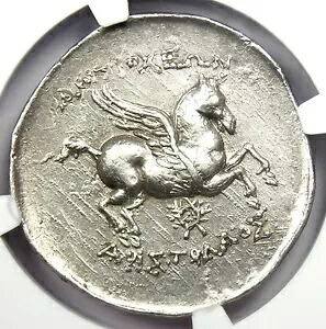 カリア アラバンダ AR テトラドラクマ シルバー ペガサス コイン 紀元前 197 年 - 認定 NGC XF (EF)