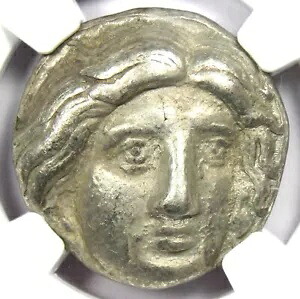 カリア ローズ AR テトラドラクマ シルバー ヘリオス コイン 316-305 BC - 認定 NGC Ch VF
