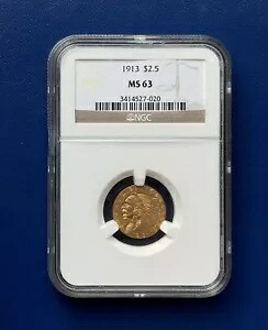 1913 US $2.50 ゴールド インディアン ヘッド クォーター イーグル NGC MS 63
