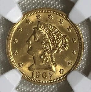 1907 年 $2.5 ゴールド リバティ クォーター イーグル。 NGC MS65。宝石。