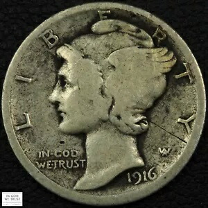 1916 D マーキュリー シルバー ダイム 10C