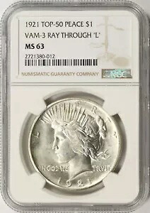 1921年トップ50 $1ピースダラー VAM-3 レイスルーL NGC MS63