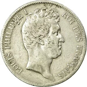 [#485006] コイン、フランス、ルイフィリップ、5フラン、1831年、ボルドー、HYBRIDE、VF