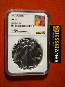 1987 アメリカン シルバー イーグル NGC MS70 ジョン マーカンティ サイン入り美しいコイン ローポップ！｜WORLD RESOURCE【KING店】