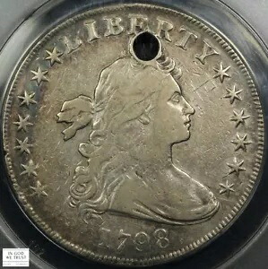 1798 ラージ イーグル ドレープ バスト シルバー ダラー $1 ANACS F 15 詳細 - 穴あき、クリーニング済み