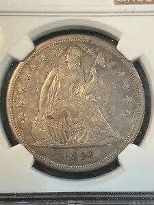 NGC AU50 1842 グレードの美しいシーテッドドル