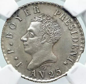 1828 ハイチ第 2 代大統領ジャンピエール ボワイエ シルバー アンティークコイン NGC MS i86188｜WORLD RESOURCE【KING店】