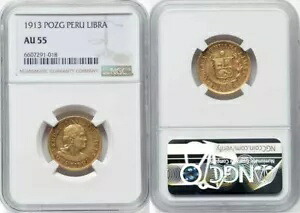 希少 1913年 ペルー 金貨 天秤座（ポンド） リマミント ネイティブヘッド 右向き AU55｜WORLD RESOURCE【KING店】 432,630円