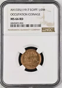 エジプト、1/2 ミリエム スルタン フセイン カミル 1917 NGC MS 66 RD - トップ ポップ、希少｜WORLD RESOURCE【KING店】
