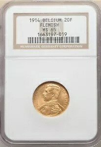 ベルギー、ゴールド 20 フラン 1914 ポジション B - フランドル - NGC MS 65 、、、レア 5｜WORLD RESOURCE【KING店】