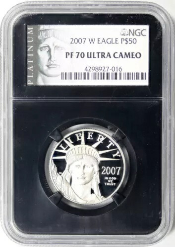 2007-W $50 プルーフ プラチナ 自由の女神 NGC PF70UCAM レトロ スラブ｜WORLD RESOURCE【KING店】