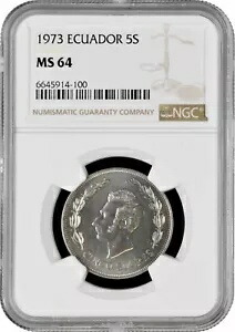 エクアドル 5 スクレ 1973、NGC MS64、「エクアドル共和国 (1919 - 1987)」-