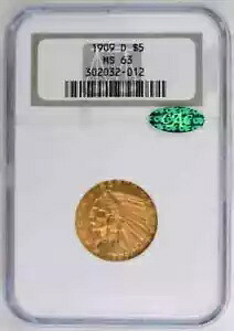1909 D ゴールド ハーフ イーグルス $5 インディアン ヘッド NGC MS-63 CAC|WORLD RESOURCE【KING店】