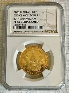 イギリス 2005 年 第二次世界大戦終結 60 周年2ポンド ゴールド NGC PF68 S#6836