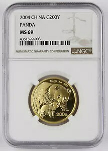 2004 中国 200 元 1/2 トロイオンス 999 ゴールド パンダ コイン NGC MS69 GEM BU ベター デイト