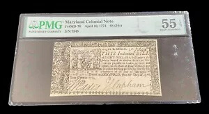 1774 年 4 月 10 日 PMG AU-55 EPQ PMG によってグレーディングされた 8 つのうちの 1 つ $8 メリーランド州