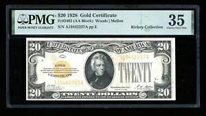 DBR 1928 $20 ゴールド証明書 Fr. 2402 PMG 35 シリアル A19442237A