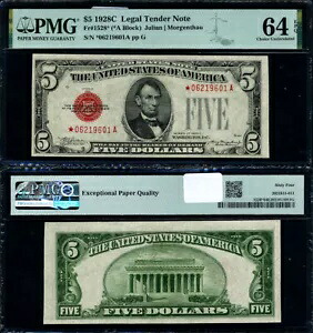 FR。 1528* $5 1928-C 法定通貨 *-A ブロック選択 PMG CU64 EPQ スター