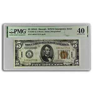 1934-A $5.00 ブラウン シール ハワイ XF-40 PMG (Fr#2302)
