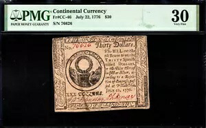 大陸通貨 Fr#CC-46 1776 年 7 月 22 日 $30 PMG 30 *希少発行*