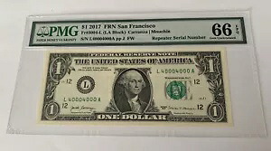 PMG-66 $1 2017 FRN サンフランシスコ ブロック LA リピーター シリアル番号