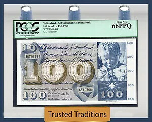 TT PK 49k 1969 スイス 100 フランケン PCGS 66 PPQ 宝石 新品 どれも上質ではありません!
