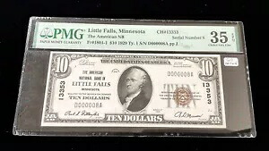 1929 PMG CH VF-35 EPQ $10 FR#1801-1 Little Falls 60 既知の低シリアル番号 000008｜WORLD RESOURCE【KING店】