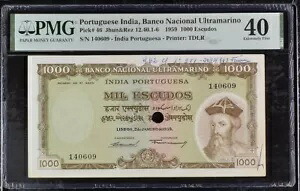 ポルトガル インド 1000 エスクード Banco Nacional Ultramarino、1959、ピック 46 PMG 40｜WORLD RESOURCE【KING店】