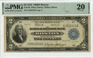 1918 $2 FRBN ボストン エリオット バーク ウィレット モース Fr# 749 PMG VF20｜WORLD RESOURCE【KING店】
