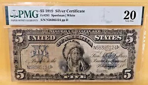 1899 FR#281 - $5.00 スピールマン/ホワイト インディアン チーフ シルバー 証明書 PMG VF20｜WORLD RESOURCE【KING店】