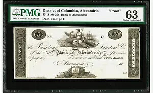 DC $5 Bank of ALEXANDRIA Washington DC 1810s-20s PMG 63 プルーフ ハクスビー DC-5G16aP|WORLD RESOURCE【KING店】