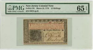 1776 年 3 月 25 日 12 シリング ニュージャージー コロニアル NJ-179 PMG Gem65 EPQ｜WORLD RESOURCE【KING店】