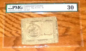 1775 $5 アメリカ革命大陸通貨 CC-5 PMG VF 30 ベリーファインノート|WORLD RESOURCE【KING店】