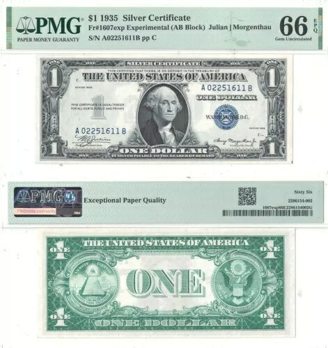 1935 $1 シルバー証明書 A-B 実験用 F-1607 PMG Gem-66 EPQ|WORLD RESOURCE【KING店】