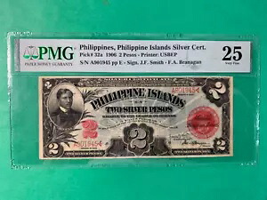 1906 フィリピン シルバー証明書 2 ペソ リサール ヴィネット A901945 P-32a PMG VF 25|WORLD RESOURCE【KING店】