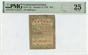 1776年 2月17日 $2/3 大陸通貨 CC-22 PMG VF25|WORLD RESOURCE【KING店】