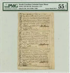 1771 年 12 月 2s6p-1Pd -10s ノースカロライナ コロニアル NC-128-139-138 PMG AU55 ネット|WORLD RESOURCE【KING店】