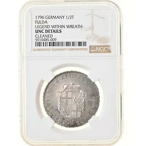 [#878873] コイン、ドイツ諸州、FULDA、アダルベルト 3 世、1/2 ターラー、1796、NGC、UNC D