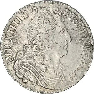 [#220079] コイン、フランス、ルイ 14 世、1/4 ?cu aux 3 couronnes、1/4 Ecu、1715、Re、i