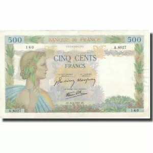 [#805665] フランス、500 フラン、ラ ペ、1944 年、1944-04-06、AU、ファイエット:32.46、KM:9